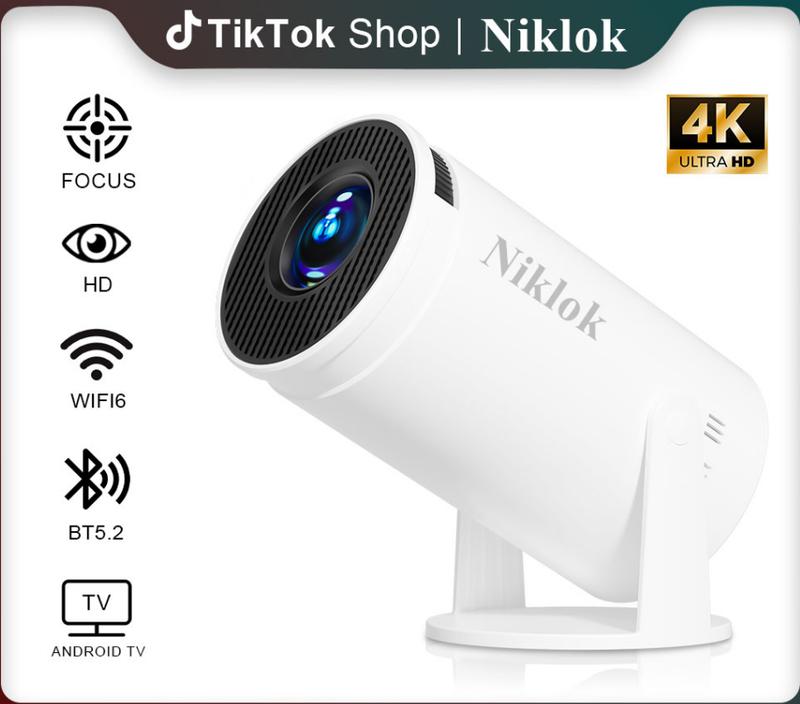 Niklok Projecteur Portable Freestyle avec WiFi 6 & Bluetooth 5.0, 4K 1080P, Support Rotatif 180°, Contrôle à Distance, Idéal pour Home Cinéma Intérieur/Extérieur videoprojecteur