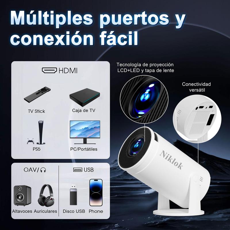 Niklok Projecteur Portable Freestyle avec WiFi 6 & Bluetooth 5.0, 4K 1080P, Support Rotatif 180°, Contrôle à Distance, Idéal pour Home Cinéma Intérieur/Extérieur videoprojecteur — vignette 2