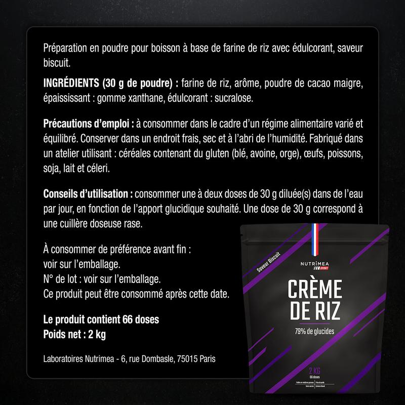 Nutrimea Crème de Riz saveur biscuit - 77% de glucides - Protéines et Glucides - Sans sucre - Idéal pour collation et petit-déjeuner - 2kg — vignette 3