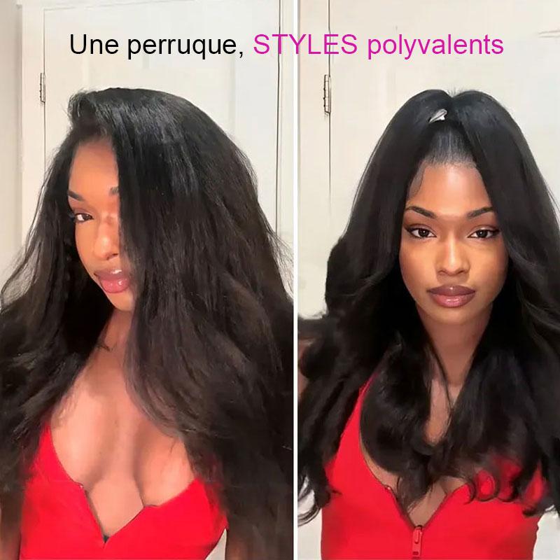 OQ HAIR Demi-Perruque Wear & Go Kinky Straight, Ligne Frontale Invisible, Flip Over Wig Sans Colle, Cheveux Humains, Facile pour Débutantes #BackToSchoolshopping — vignette 5