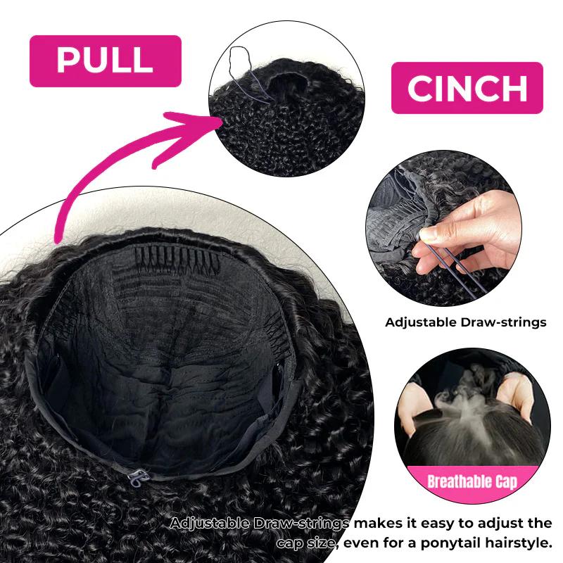 OQ HAIR Demi-Perruque Wear & Go Kinky Straight, Ligne Frontale Invisible, Flip Over Wig Sans Colle, Cheveux Humains, Facile pour Débutantes #BackToSchoolshopping — vignette 6