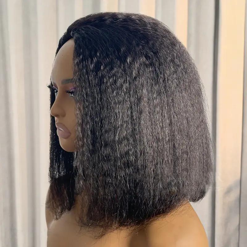OQ HAIR Perruque Half Wig Bob Kinky Straight Sans Colle Ligne Frontale Invisible 180% Wear Go Flip Over Wig Cheveux Humains Idéale pour Débutantes #BackToSchoolshopping — vignette 2