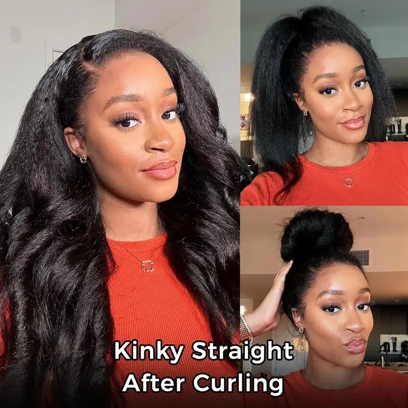OQ HAIR Perruque Half Wig Bob Kinky Straight Sans Colle Ligne Frontale Invisible 180% Wear Go Flip Over Wig Cheveux Humains Idéale pour Débutantes #BackToSchoolshopping — vignette 3