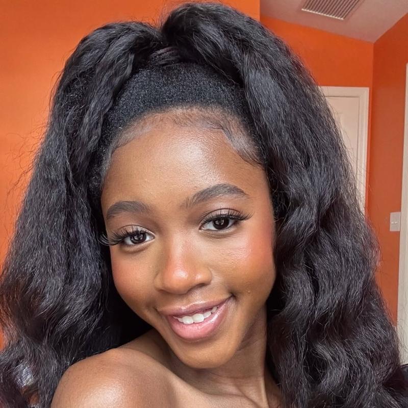 OQ HAIR Perruque Half Wig Bob Kinky Straight Sans Colle Ligne Frontale Invisible 180% Wear Go Flip Over Wig Cheveux Humains Idéale pour Débutantes #BackToSchoolshopping — vignette 4