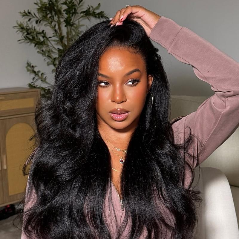 OQ HAIR Perruque Half Wig Bob Kinky Straight Sans Colle Ligne Frontale Invisible 180% Wear Go Flip Over Wig Cheveux Humains Idéale pour Débutantes #BackToSchoolshopping — vignette 5