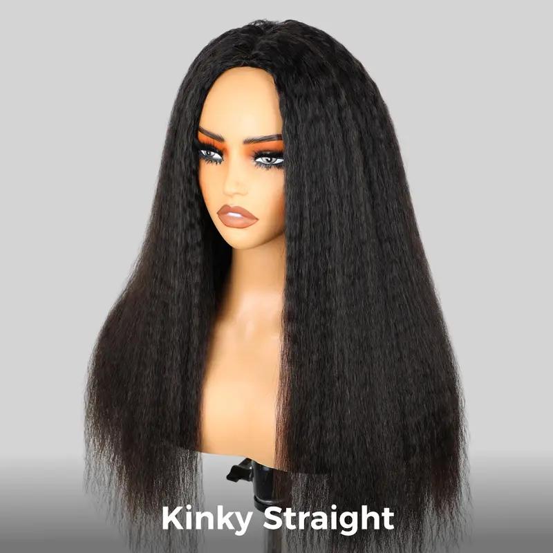 OQ HAIR Perruque Half Wig Bob Kinky Straight Sans Colle Ligne Frontale Invisible 180% Wear Go Flip Over Wig Cheveux Humains Idéale pour Débutantes #BackToSchoolshopping — vignette 7