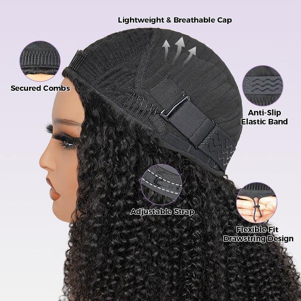 OQ HAIR Perruque Half Wig Bob Kinky Straight Sans Colle Ligne Frontale Invisible 180% Wear Go Flip Over Wig Cheveux Humains Idéale pour Débutantes #BackToSchoolshopping — vignette 8