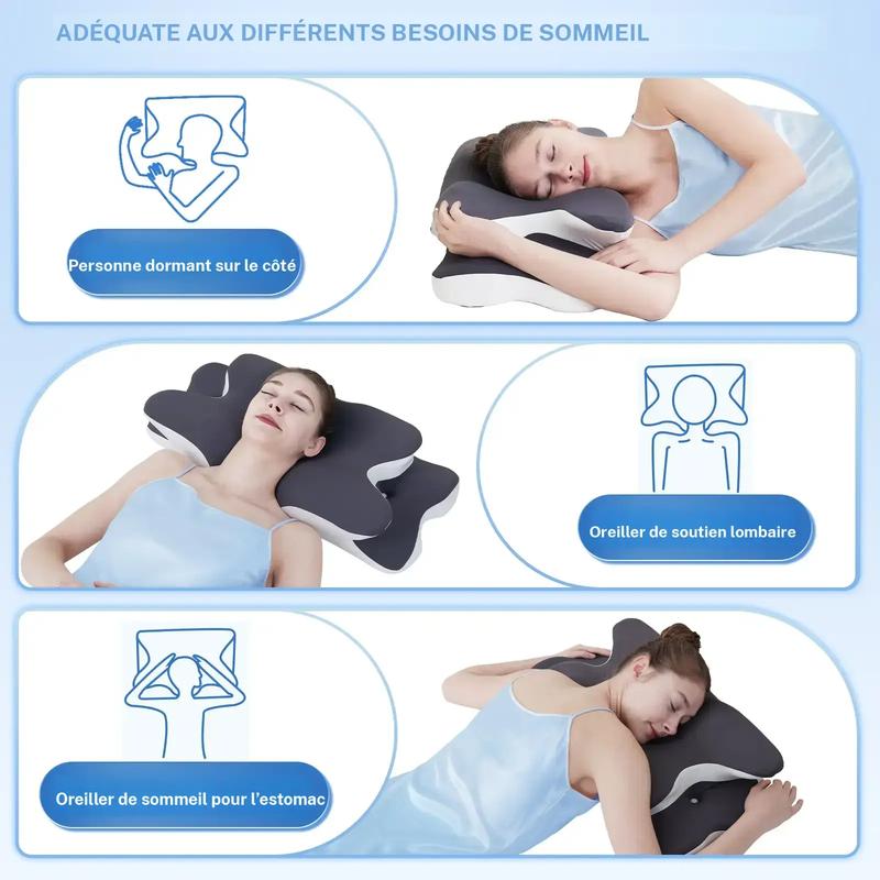 Oreiller cervical profilé double face, mousse à mémoire de forme soutenante avec housse rafraîchissante, design en zones et appuie-bras extra-large pour dormir sur le côté, sur le ventre ou sur le dos #TOP PICKS — vignette 7