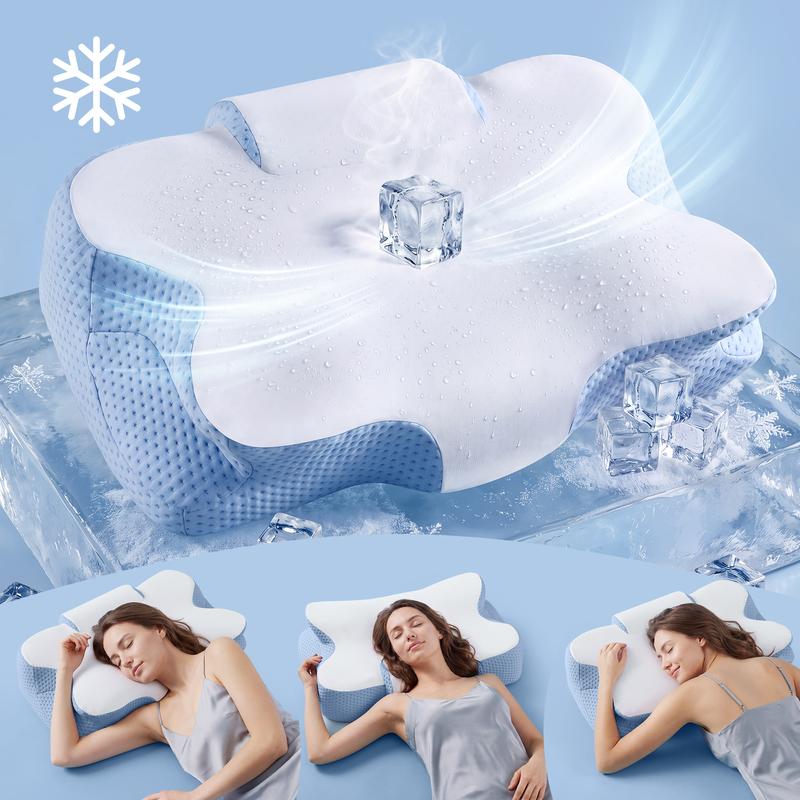 Oreiller Mémoire de Forme, Ergonomique, Toucher Frais, Ajustable en Hauteur, pour Dormeur Côté/Dos/Ventre, Blanc et Gris