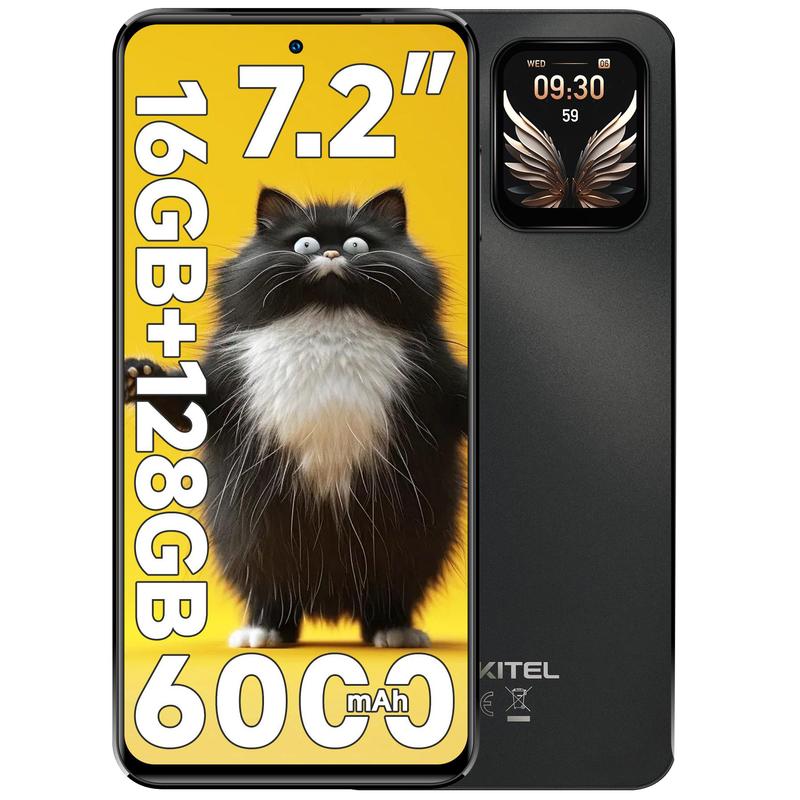 OUKITEL C68PLUS téléphones mobiles libres, Android 15, 16 Go (4+12) + 128 Go/1 To, smartphone, écran HD+ de 7,2", écran secondaire de 1,8", téléphone portable à 120 Hz, batterie de 6000 mAh, 4G Dual SIM/FaceID/empreinte digitale/GPS/OTG