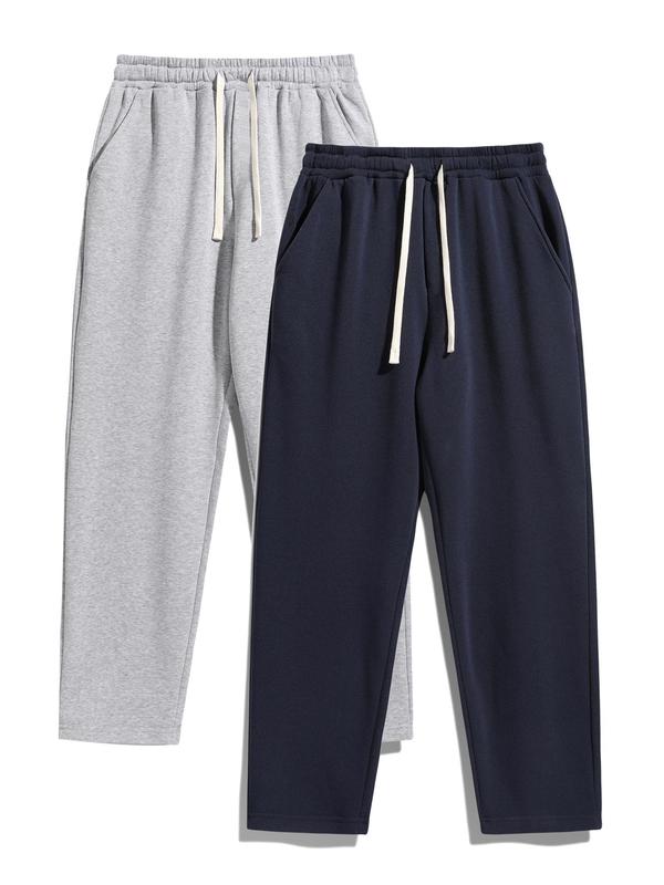 Pantalon homme uni avec doublure thermique et taille à cordon de serrage, coupe droite décontractée et confortable, coupe classique pour l’automne et l’hiver, pantalon homme pour un usage quotidien — vignette 2