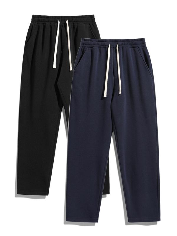 Pantalon homme uni avec doublure thermique et taille à cordon de serrage, coupe droite décontractée et confortable, coupe classique pour l’automne et l’hiver, pantalon homme pour un usage quotidien — vignette 3