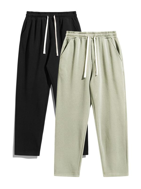 Pantalon homme uni avec doublure thermique et taille à cordon de serrage, coupe droite décontractée et confortable, coupe classique pour l’automne et l’hiver, pantalon homme pour un usage quotidien — vignette 8