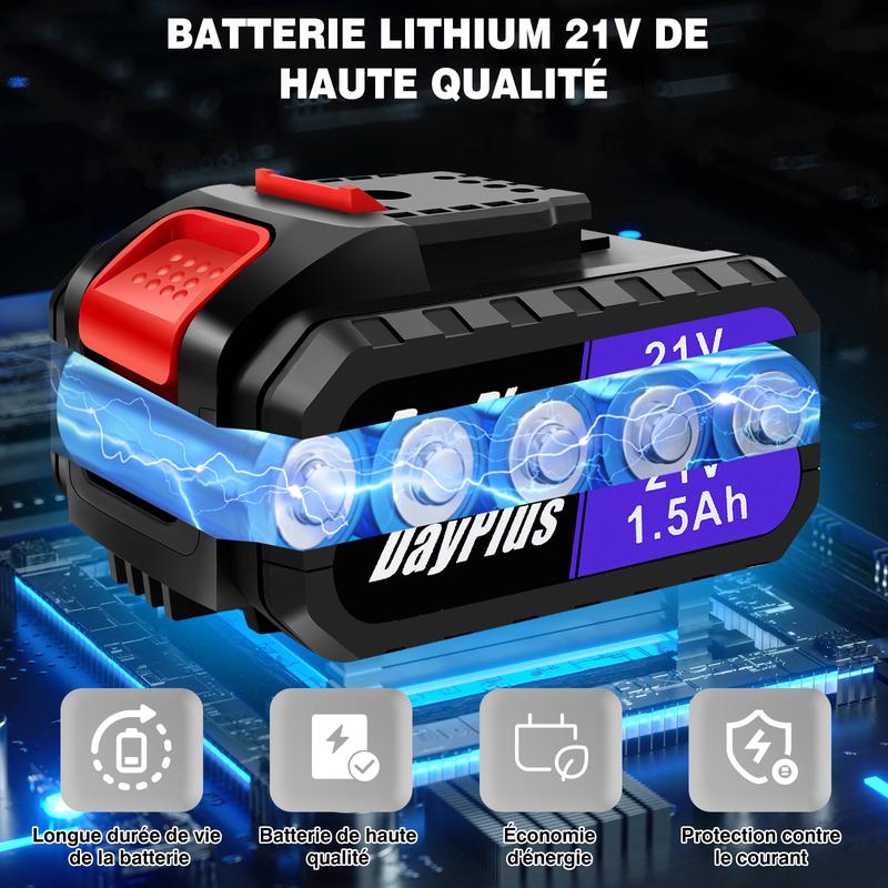Perceuse visseuse sans fil 21V, visseuse devisseuse sans fil, 2 Vitesses, 25+1 Réglages de Couple, 26Accessoires, 45Nm Perceuse Visseuse, LED, 1/2 batteries kit de bricolage pour la maison et le jardin Perceuse sans fil silencieuse — vignette 7