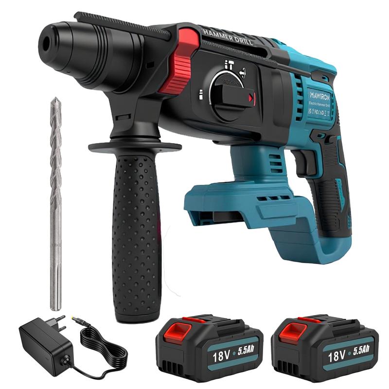Perforeuse-marteau sans fil (3-en-1) puissante avec moteur sans balais - 7J d’énergie de percussion, pour percer, chiseler & perçage marteau. Compatible Makita. Kit complet avec 2 batteries & chargeur - prêt à l’emploi immédiat !