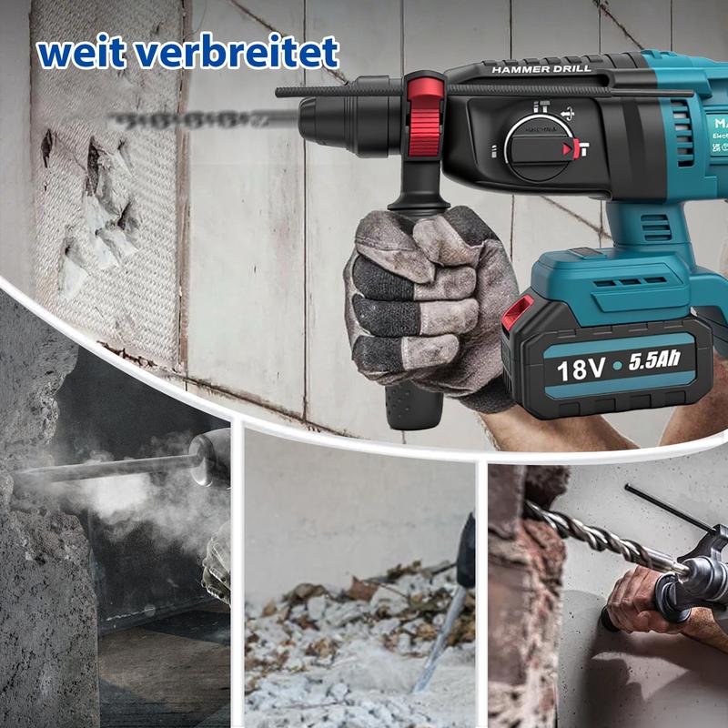 Perforeuse-marteau sans fil (3-en-1) puissante avec moteur sans balais - 7J d’énergie de percussion, pour percer, chiseler & perçage marteau. Compatible Makita. Kit complet avec 2 batteries & chargeur - prêt à l’emploi immédiat ! — vignette 7