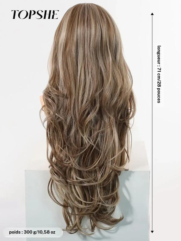 Perruques ondulées longues de 28 pouces pour femmes, magnifiques et volumineuses sans frange, perruques synthétiques à lace front pour les fêtes et un usage quotidien, des perruques qui ressemblent à des cheveux réels — vignette 2
