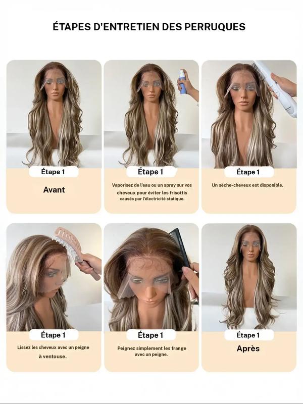 Perruques ondulées longues de 28 pouces pour femmes, magnifiques et volumineuses sans frange, perruques synthétiques à lace front pour les fêtes et un usage quotidien, des perruques qui ressemblent à des cheveux réels — vignette 3