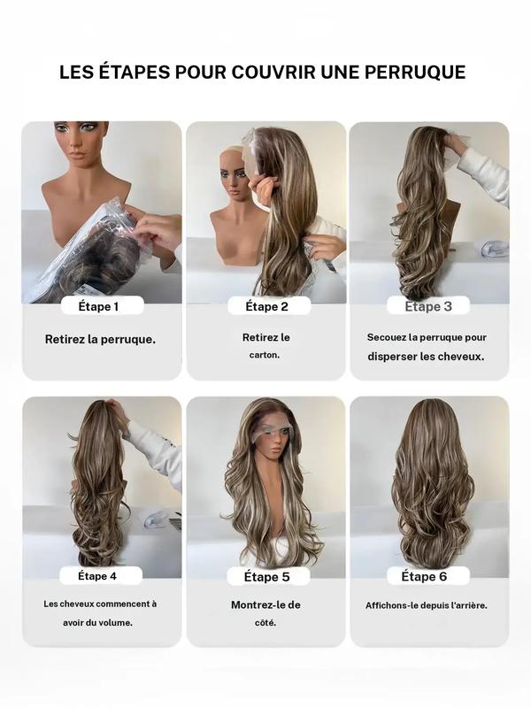 Perruques ondulées longues de 28 pouces pour femmes, magnifiques et volumineuses sans frange, perruques synthétiques à lace front pour les fêtes et un usage quotidien, des perruques qui ressemblent à des cheveux réels — vignette 4