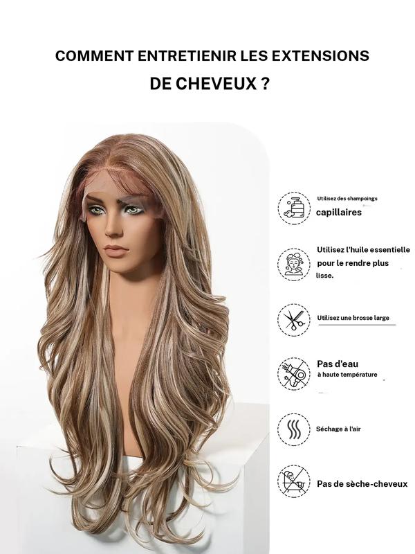 Perruques ondulées longues de 28 pouces pour femmes, magnifiques et volumineuses sans frange, perruques synthétiques à lace front pour les fêtes et un usage quotidien, des perruques qui ressemblent à des cheveux réels — vignette 5
