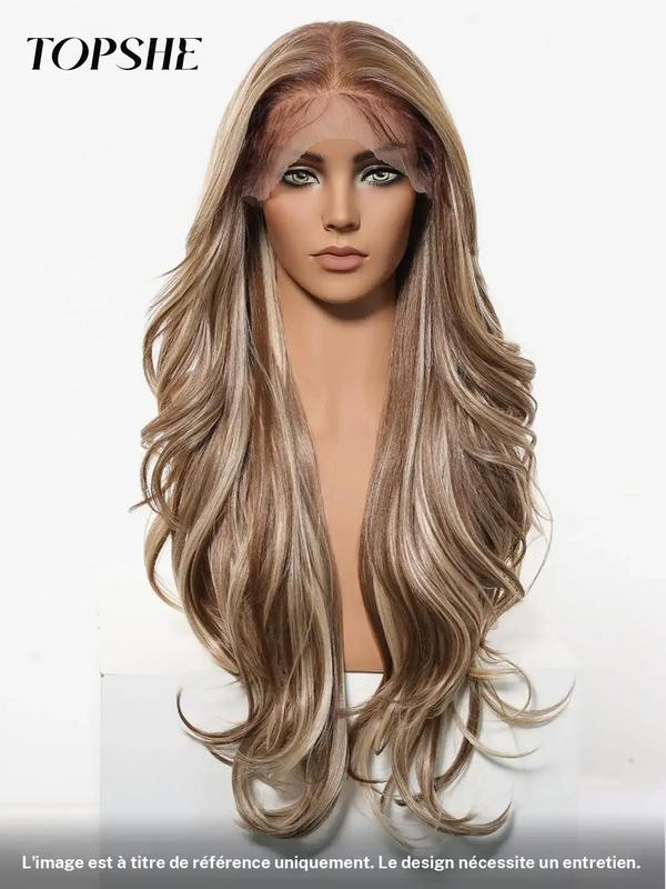 Perruques ondulées longues de 28 pouces pour femmes, magnifiques et volumineuses sans frange, perruques synthétiques à lace front pour les fêtes et un usage quotidien, des perruques qui ressemblent à des cheveux réels — vignette 6