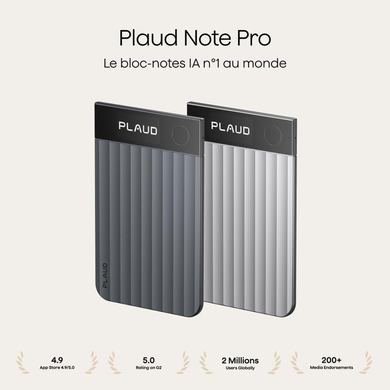 Plaud Note Pro Dictaphone Numérique à IA, Enregistreur Vocal Intelligent avec Transcription et Résumé Automatique, Saisie Multimodale, jusqu'à 50 Heures d'Enregistrement, Enregistreur Audio pour Réunions et Conférences