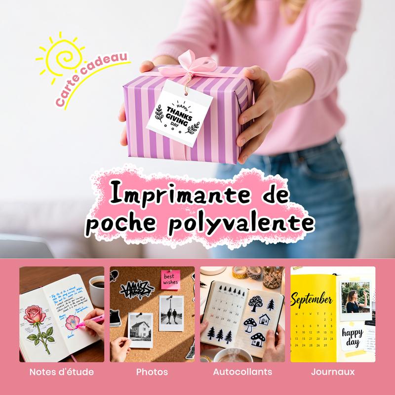 PM230/PM290C Imprimante Portable Bluetooth, Mini-Imprimante Portable Sans Encre Pour Notes d'étude, Photos, Mémos, Listes, Cadeaux, Cadeaux d'anniversaire Pour Filles et Garçons, Compact Pocket AI Printer, Cadeau de la Saint-Valentin — vignette 7