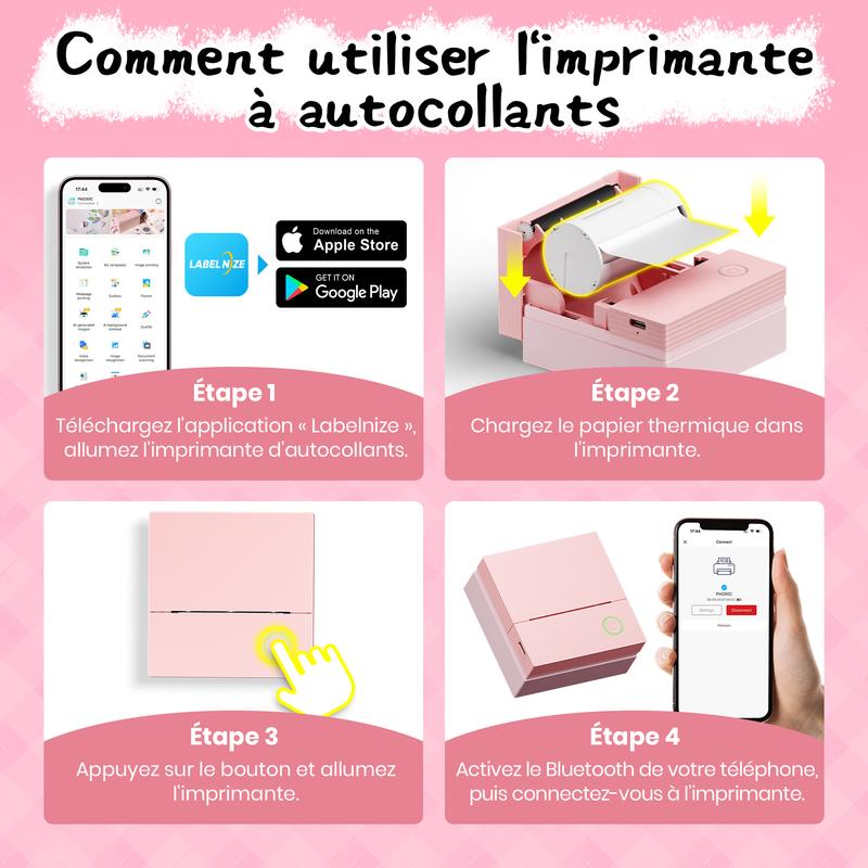 PM230/PM290C Imprimante Portable Bluetooth, Mini-Imprimante Portable Sans Encre Pour Notes d'étude, Photos, Mémos, Listes, Cadeaux, Cadeaux d'anniversaire Pour Filles et Garçons, Compact Pocket AI Printer, Cadeau de la Saint-Valentin — vignette 8