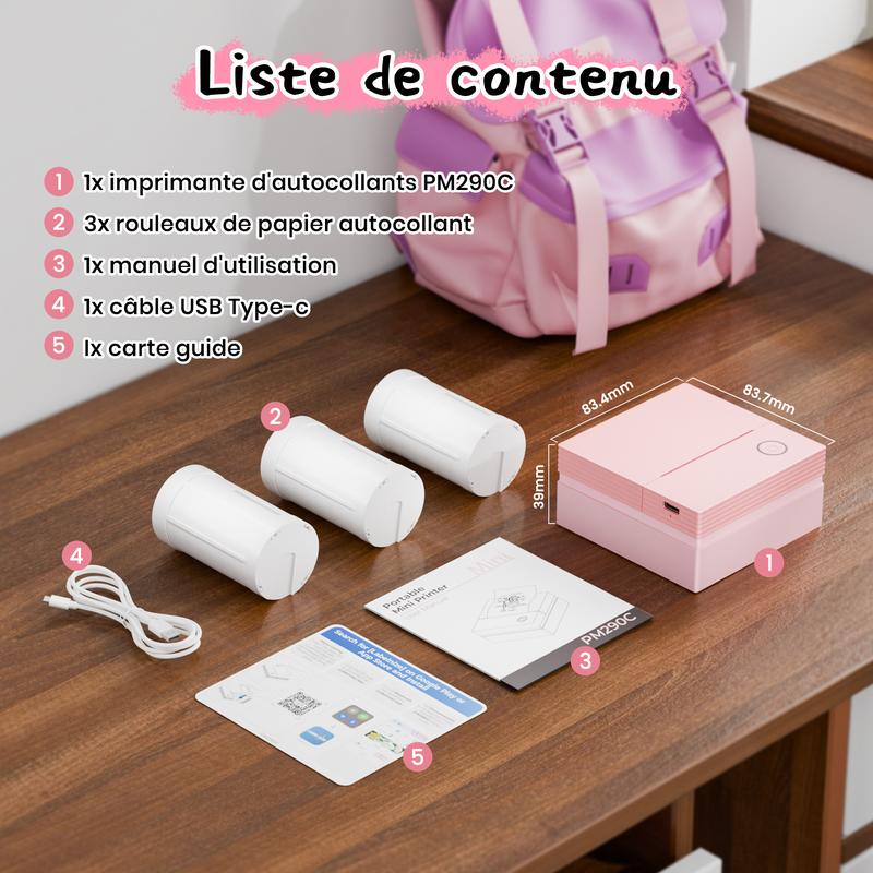 PM230/PM290C Imprimante Portable Bluetooth, Mini-Imprimante Portable Sans Encre Pour Notes d'étude, Photos, Mémos, Listes, Cadeaux, Cadeaux d'anniversaire Pour Filles et Garçons, Compact Pocket AI Printer, Cadeau de la Saint-Valentin — vignette 9