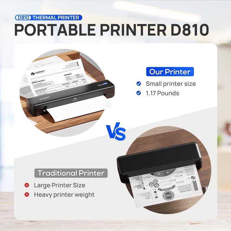 POLONO Imprimante Portable Sans Encre D810/D830, Imprimante Thermique Bluetooth Sans Fil, Compatible iOS/Android, 20 Feuilles Gratuites, Idéale pour Maison et Bureau, Imprimante Compacte et Légère, A4 Printer, Fonctionnalité intelligente d'IA — vignette 2