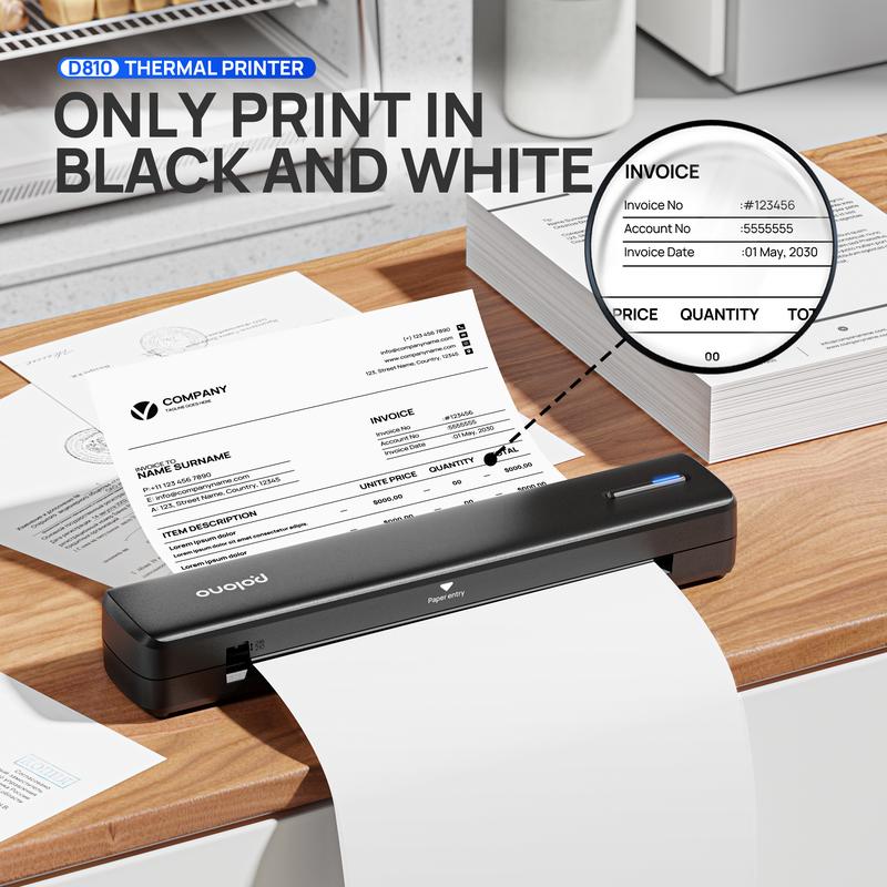 POLONO Imprimante Portable Sans Encre D810/D830, Imprimante Thermique Bluetooth Sans Fil, Compatible iOS/Android, 20 Feuilles Gratuites, Idéale pour Maison et Bureau, Imprimante Compacte et Légère, A4 Printer, Fonctionnalité intelligente d'IA — vignette 4