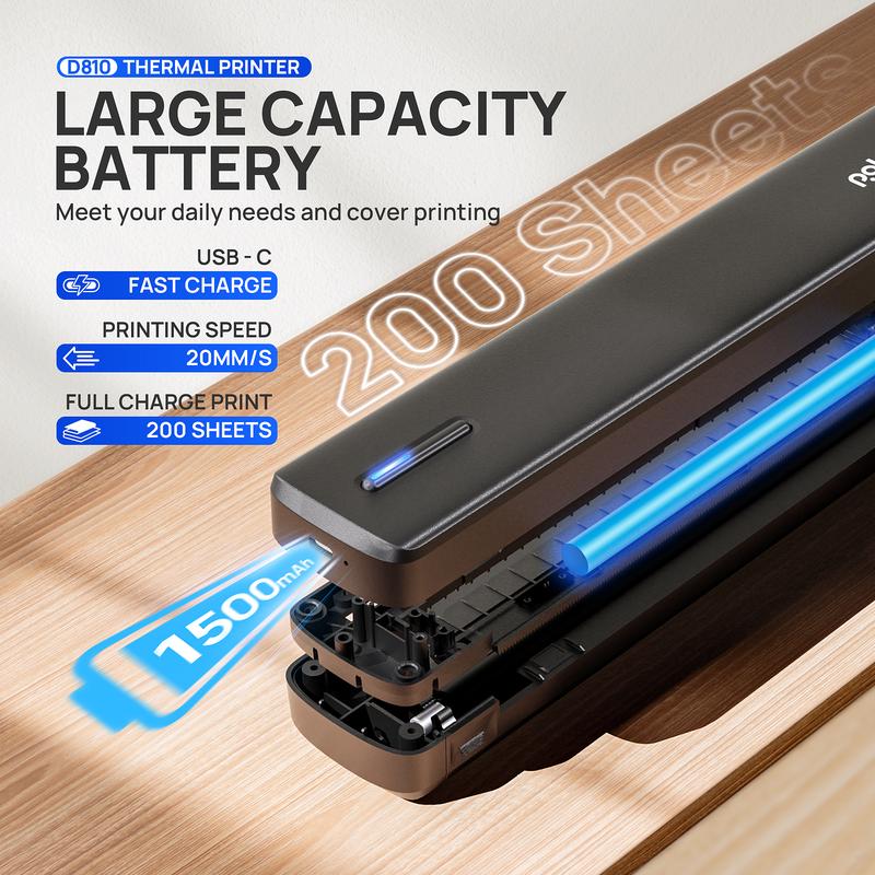 POLONO Imprimante Portable Sans Encre D810/D830, Imprimante Thermique Bluetooth Sans Fil, Compatible iOS/Android, 20 Feuilles Gratuites, Idéale pour Maison et Bureau, Imprimante Compacte et Légère, A4 Printer, Fonctionnalité intelligente d'IA — vignette 5