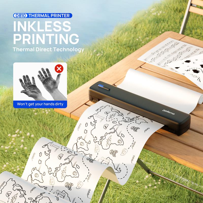 POLONO Imprimante Portable Sans Encre D810/D830, Imprimante Thermique Bluetooth Sans Fil, Compatible iOS/Android, 20 Feuilles Gratuites, Idéale pour Maison et Bureau, Imprimante Compacte et Légère, A4 Printer, Fonctionnalité intelligente d'IA — vignette 6