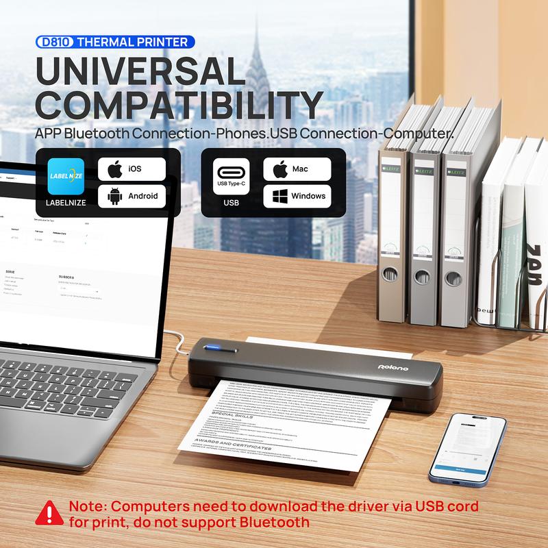 POLONO Imprimante Portable Sans Encre D810/D830, Imprimante Thermique Bluetooth Sans Fil, Compatible iOS/Android, 20 Feuilles Gratuites, Idéale pour Maison et Bureau, Imprimante Compacte et Légère, A4 Printer, Fonctionnalité intelligente d'IA — vignette 9