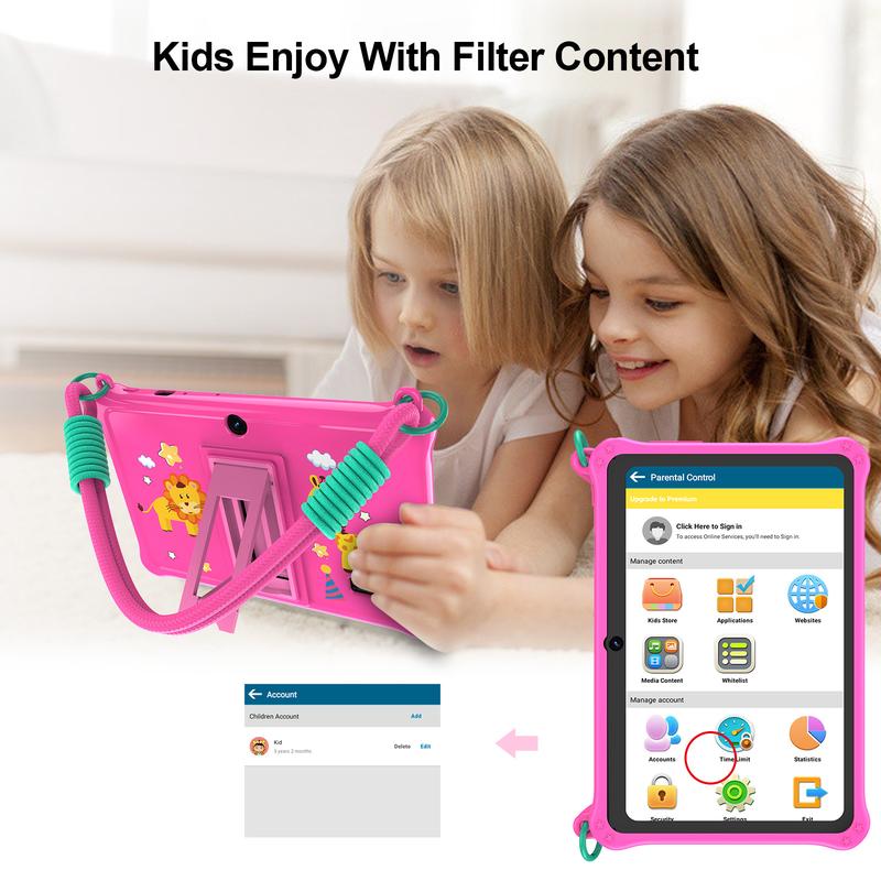 PRITOM Tablette Enfant 7 Pouces avec Coque en Silicone Android 13 Tablette d'apprentissage avec Poignée Protection pour Garçons & Filles Cadeau Idéal — vignette 6