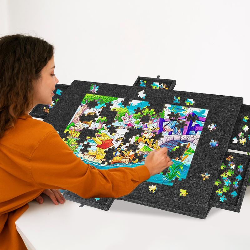 Rangement pour puzzle en feutre avec 6 tiroirs pour adultes et enfants, table de puzzle portable pour 1000 pièces – gris foncé, dimensions : 77 x 53,6 x 4,2 cm