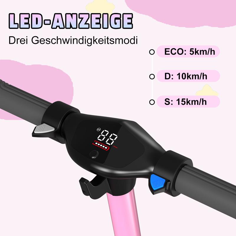 RCB R12 trottinette électrique pour enfants de 6–12 ans, jusqu’à 15 km/h et 10 km, trottinette électrique pliable 6,5 inch, éclairages colorés, écran LED, doubles freins, cadeau pour enfants — vignette 5