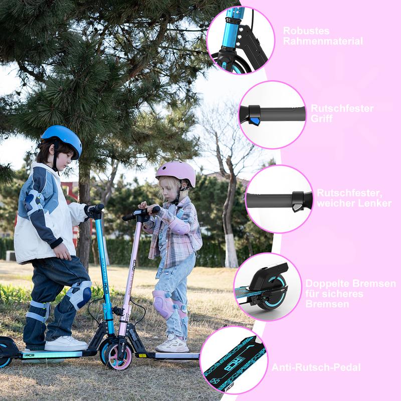 RCB R12 trottinette électrique pour enfants de 6–12 ans, jusqu’à 15 km/h et 10 km, trottinette électrique pliable 6,5 inch, éclairages colorés, écran LED, doubles freins, cadeau pour enfants — vignette 8