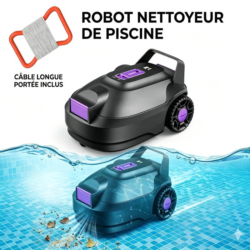 Redroad robotic pool cleaner with two motors, dual-stage filtration, 180-minute runtime, powerful cordless pool vacuum for above-ground pools and shallow pools, automatic parking, dual suction hoses — vue 1