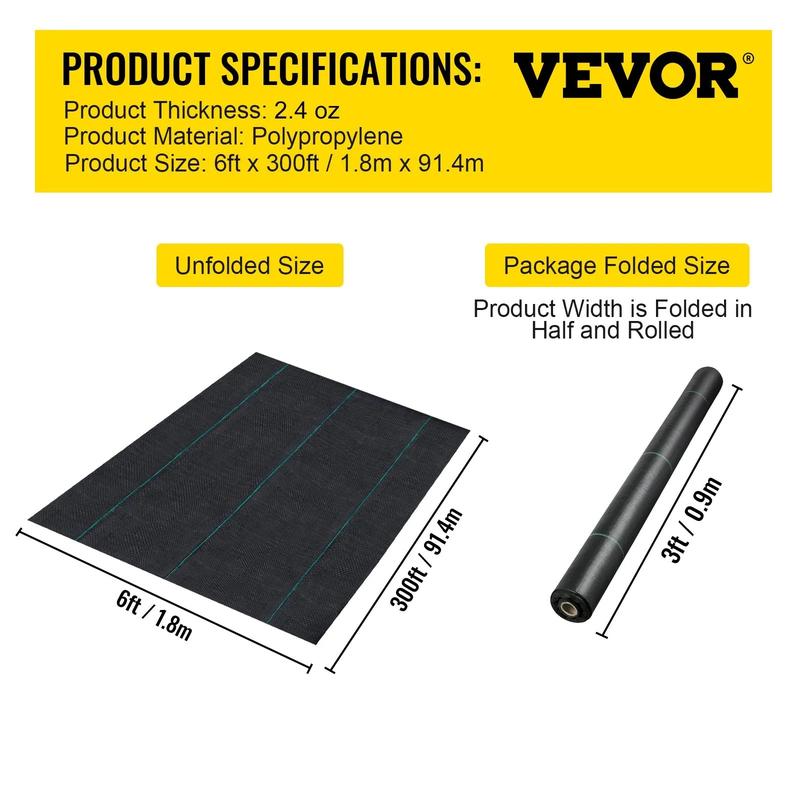 【Rentrée scolaire】Barrière contre les mauvaises herbes tissée en PP, couverture de sol de paysage, robuste, 6x300 pieds, 2,4 oz — vignette 8
