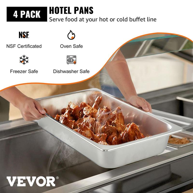 【Rentrée scolaire】VEVOR lot de 4 plateaux vapeur pour table à nourriture, profond, format complet, récipient alimentaire profond en acier inoxydable, plateau four, plateaux pour hôtel, anti‑blocage, plat vapeur pour table à nourriture — vignette 2