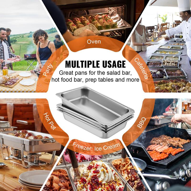 【Rentrée scolaire】VEVOR lot de 4 plateaux vapeur pour table à nourriture, profond, format complet, récipient alimentaire profond en acier inoxydable, plateau four, plateaux pour hôtel, anti‑blocage, plat vapeur pour table à nourriture — vignette 6