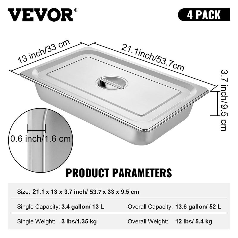 【Rentrée scolaire】VEVOR lot de 4 plateaux vapeur pour table à nourriture, profond, format complet, récipient alimentaire profond en acier inoxydable, plateau four, plateaux pour hôtel, anti‑blocage, plat vapeur pour table à nourriture — vignette 7