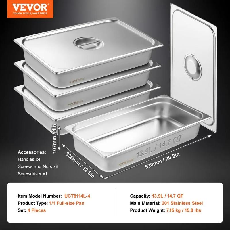 【Rentrée scolaire】VEVOR lot de 4 plateaux vapeur pour table à nourriture, profond, format complet, récipient alimentaire profond en acier inoxydable, plateau four, plateaux pour hôtel, anti‑blocage, plat vapeur pour table à nourriture — vignette 9