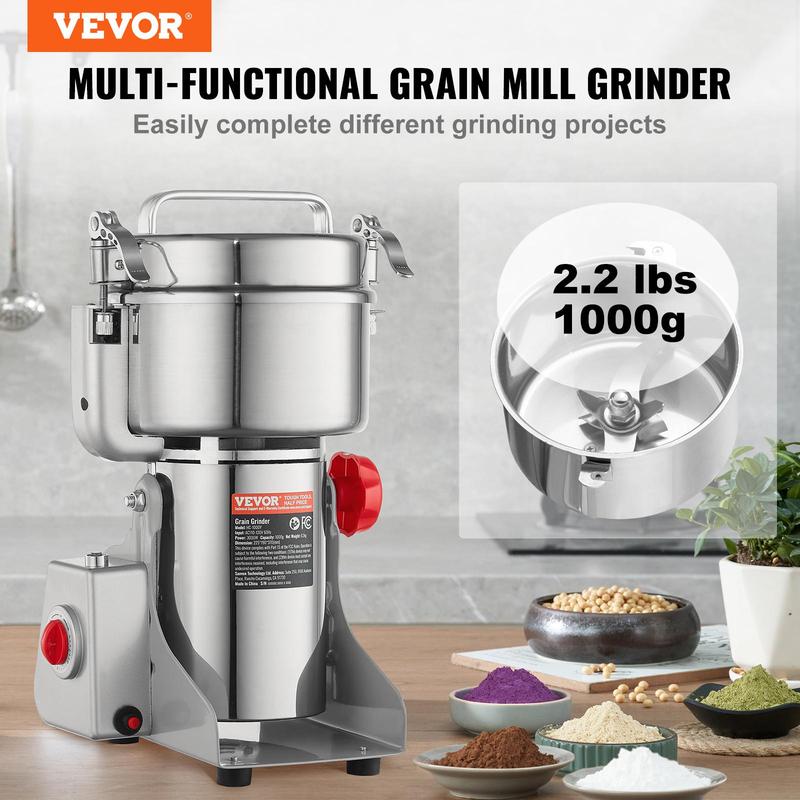 【Rentrée scolaire】VEVOR Moulin à épices Électrique 1000 g, Broyeur à Grains Commercial 3000 W Haute Vitesse, Moulin à Farine en Acier Inoxydable, Type Oscillant, pour Moudre Rapidement Céréales Épices Herbes Cafés — vignette 3