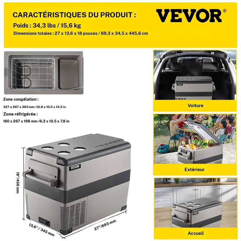 【Rentrée scolaire】VEVOR réfrigérateur/congélateur de voiture portable compact, mini réfrigérateur pour voiture 45 W, 12 V, compatible AC/DC, congélateur portable pour véhicule et maison — vignette 7
