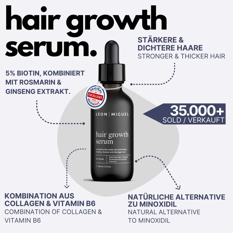 sérum de croissance capillaire - sérum capillaire avec 5 % de biotine & extrait de romarin-ginseng pour des cheveux plus forts - soin nourrissant pour des cheveux plus fournis et au rendu sain - ultra-léger & sans parabènes