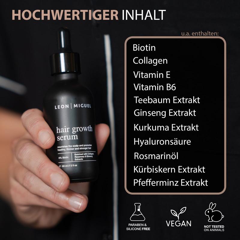 sérum de croissance capillaire - sérum capillaire avec 5 % de biotine & extrait de romarin-ginseng pour des cheveux plus forts - soin nourrissant pour des cheveux plus fournis et au rendu sain - ultra-léger & sans parabènes — vignette 3