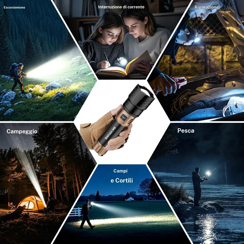 SKYFIRE lampe de poche 1097, lumière forte, ultra lumineuse, pour camping en plein air, maison, longue portée, portable, ultra longue endurance — vignette 7