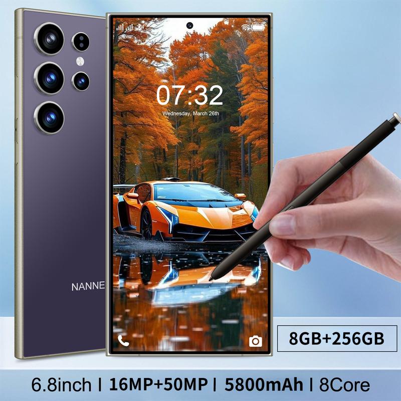 Smartphone Android 2025 Écran HD 6,8 Pouces 6Go RAM 128Go ROM Reconnaissance Faciale Stylet Inclus Batterie 5800mAh Débloqué Android 14